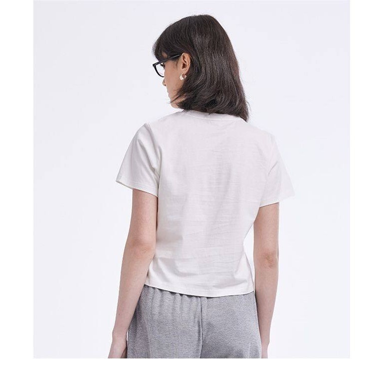 Áo thun cotton nguyên chất Mardi Mercredi dáng rộng và cao cấp, cổ tròn in hoa cúc ngắn tay thích hợp