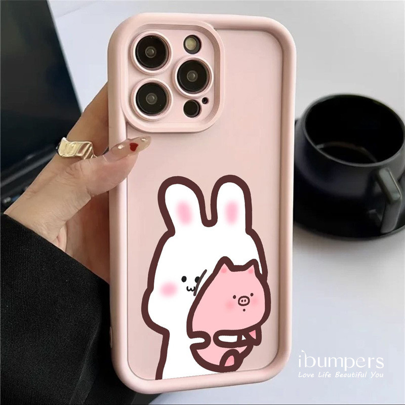 ibumpers Ốp Điện Thoại iPhone Cặp Đôi Họa Tiết Chú Thỏ Dễ Thương Ốp Lưng Dày Dặn Silicon Mềm Chống Rơi Chống Sốc Cho IPhone 16 15 14 12 13 11 Pro Max IP 7 8 Plus X XS XR