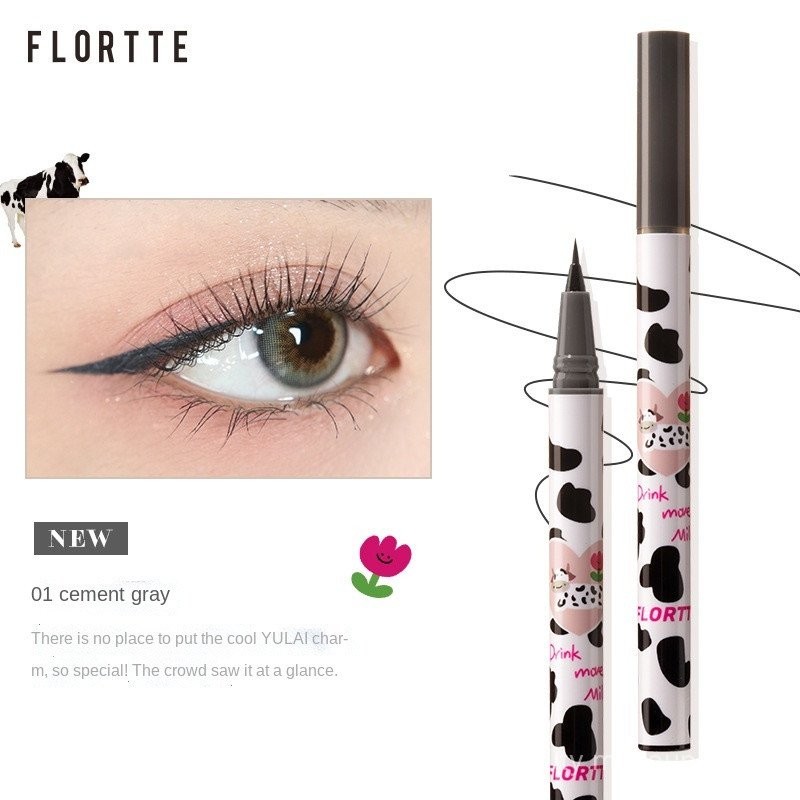 FLORTTE Bút kẻ mắt lỏng dạng bút tằm mịn màu nâu tự nhiên chống nước WKFS