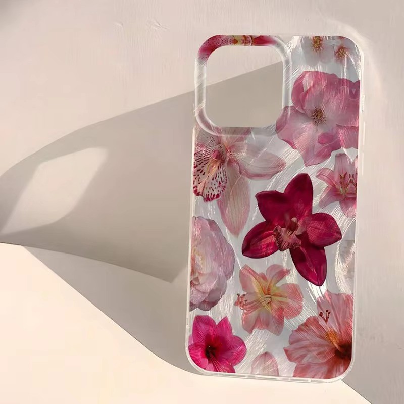 Vỏ Tương Thích Cho iPhone 11 16 15 Pro Max 16e 14 11 12 13 15 Pro XR XS Max X 7 8 Plus SE2022 Họa Tiết Hoa Hồng Tối Giản Sợi Lông Vũ IMD Vỏ Cứng Chống Sốc Laser
