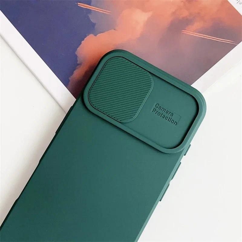 Ốp Điện Thoại Bảo Vệ Ống Kính Máy Ảnh Trượt Cho IPhone 16E 16 15 14 Plus 13 12 11 Pro XS XR Max 8 7 Vỏ Silicon Mềm Chống Sốc