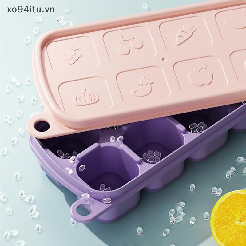 XOITU 1 8 Cell Khuôn Silicon Cấp Thực Phẩm Lưới Đá Có Nắp Hộp Đựng Đá Khay Làm Khuôn Hộp Bảo Quản Đá Có Thể Tái Sử Dụng DIY Tiện Ích Nhà Bếp VN