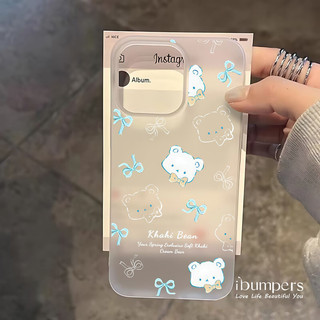 ibumpers Ốp Điện Thoại iPhone Dễ Thương Quý Ông Nơ Xanh Họa Tiết Gấu Ốp Lưng Trong Suốt Nhám Mờ Chống Bẩn Chống Sốc Cho IPhone 16 15 14 12 13 11 Pro Max IP 7 8 Plus X XS XR