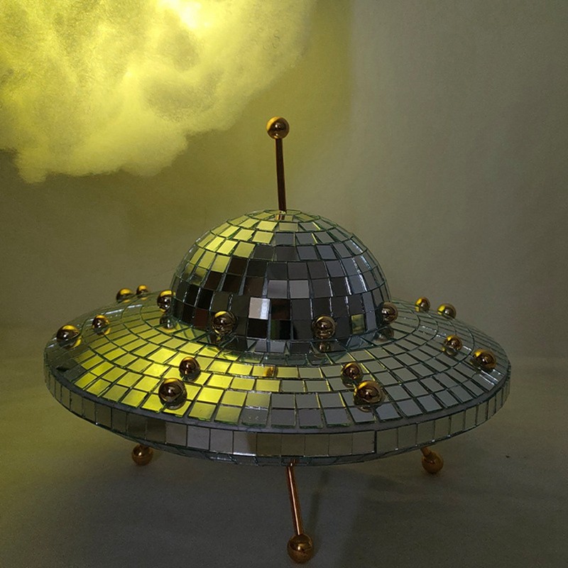 Gương Phản Quang Bóng Disco Ball UFO Phụ Kiện Bàn Làm Việc Dễ Thương Vật Dụng Thu Nhỏ Trang Trí Nhà Cửa Thẩm Mỹ Vàng Hiện Đại