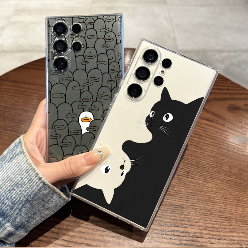 Samsung S25 Ultra S24Ultra S23 S22 S21 A56 A16 Graffiti Vịt Nối Mèo Siêu Mỏng Mềm Trong Suốt Bảo Vệ Camera