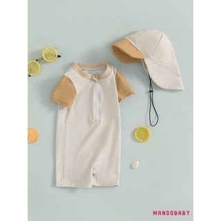MG-Baby Boy Rash Guard Đồ bơi Bộ đồ tắm dài tay có khóa kéo màu tương phản dễ thương có mũ