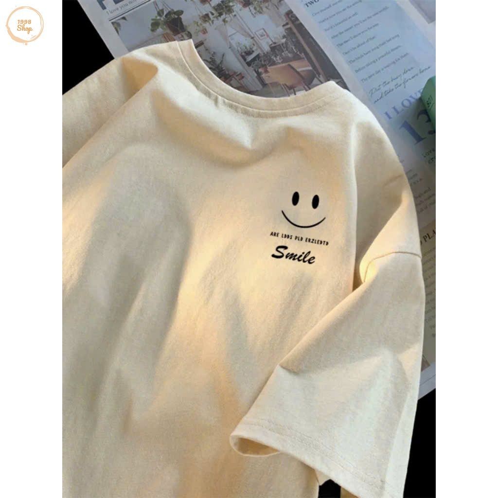Áo phông form rộng tay lỡ chất vải cotton , áo cổ tròn nam nữ-áo SMILE