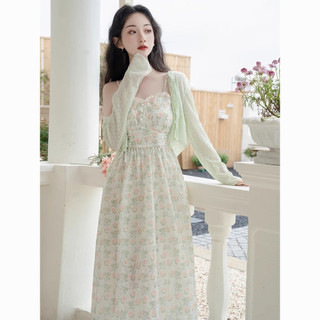 Đầm hoa nhẹ nhàng mùa hè phong cách Pháp cho phụ nữ, đầm cổ điển mới, bộ hai mảnh cao cấp