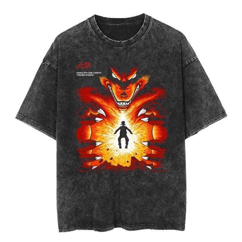 Áo Thun Tay Ngắn Retro Phong Cách Mỹ Hợp Thời Trang Anime Naruto Đường Phố Rửa