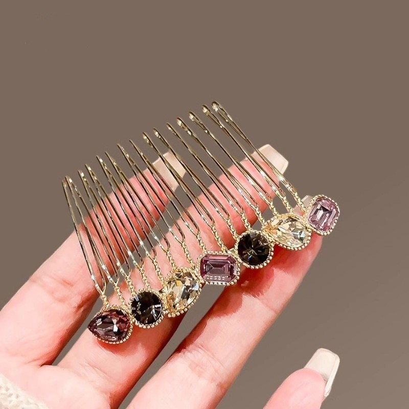 MAUROPOLI [Sẵn sàng] Lược chải tóc pha lê tinh tế dành cho nữ Phong cách mới Mori Phong cách cao cấp Chống trượt Bangs Lược chèn Lược sang trọng Đơn giản với kẹp tóc cận cảnh