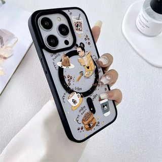 Phong Cách Chuột Cà Phê Hoạt Hình Toàn Màn Hình Ốp Lưng Điện Thoại Trong Suốt Thích Hợp Cho iPhone 14ProMax 15Pro 13Pro 12ProMax 16Pro 15Plus 14 13ProMax 11 Chống Vàng Chống Sốc Vỏ Bảo Vệ Từ Tính Chống Sốc