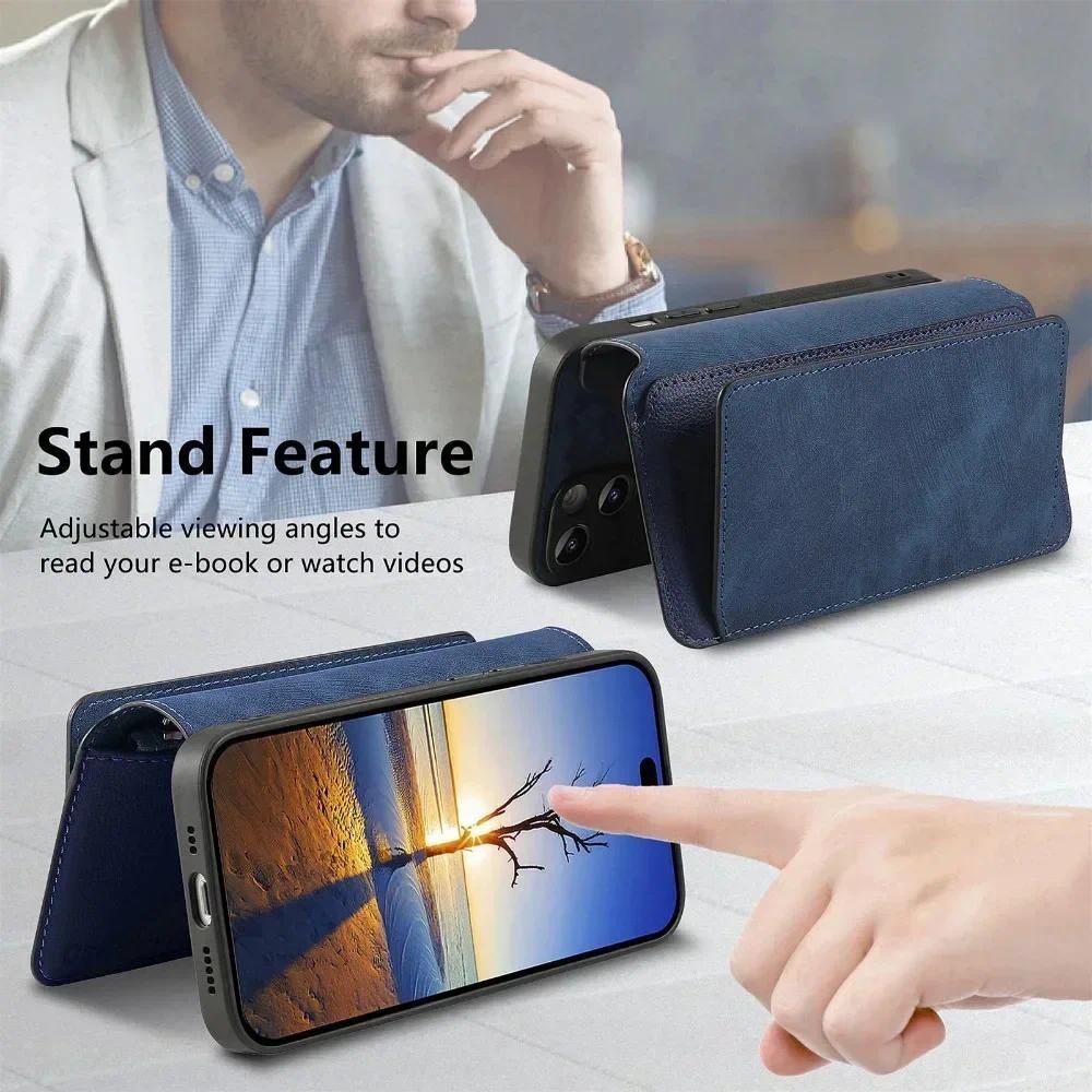 2 Trong 1 Có Thể Tháo Rời Dây Kéo Thẻ Solt Ví Điện Thoại Dành Cho iPhone 17 16 15 14 Plus 13 12 11 Pro XS Max XR 7 8 Plus Bao Da