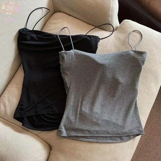 Y.X.I Gợi Cảm Chắc Chắn Xếp Ly Xe Tăng Camisole Nữ Mùa Hè Spaghetti Dây Không Tay Áo Mới