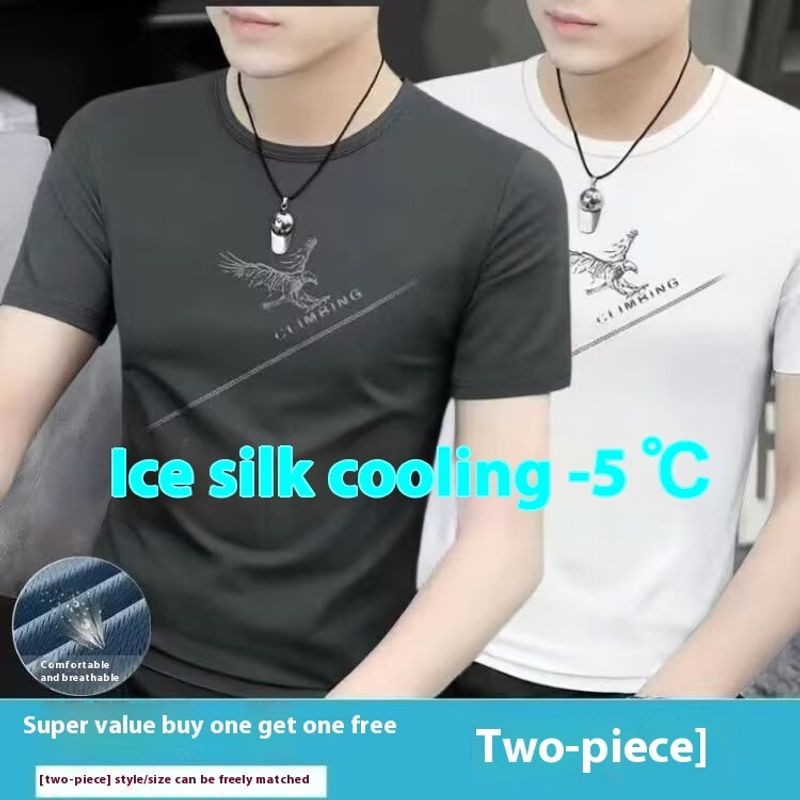 ThaliaWisp Ice Silk Làm Mát Áo Thun Nam Mùa Hè Mới Thời Trang Đại Bàng In Hình Tay Ngắn Thời Trang Phù Hợp Với Áo Thun Top