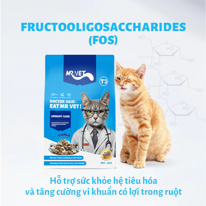 Thức ăn cho mèo MRVET dạng hạt T3 mới 1KG hỗ trợ cải thiện đường tiết niệu cho mèo