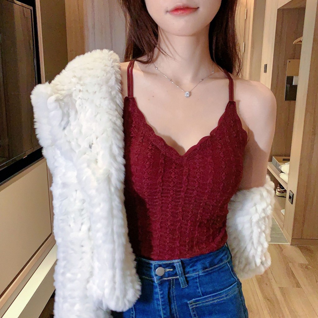 Deep V Cross Mặt sau đẹp liền mạch Áo yếm cảm giác khỏa thân có đệm ngực Quần lót bên ngoài