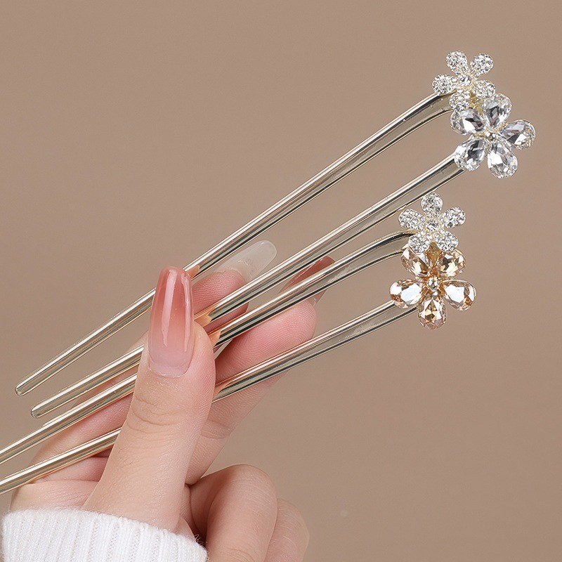 Cao Cấp Kẹp Tóc nữ hình hoa chữ U kim cương giả đầu lưng tấm tóc chèn lược mũ đội đầu bóng đơn giản