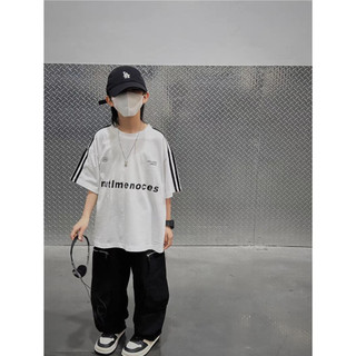 Áo thun ngắn tay cotton phong cách đại học cho bé trai mùa hè, in chữ cho trẻ em, áo cơ bản màu sắc retro Hàn Quốc