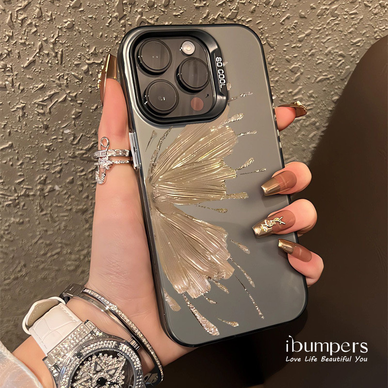 ibumpers Ốp Điện Thoại iPhone Họa Tiết Bướm Vàng Thanh Lịch Sang Trọng Cho IPhone 16 15 14 12 13 11 Pro Max IP 7 8 Plus X XS XR Ốp Lưng IMD Cứng Và Nhẵn