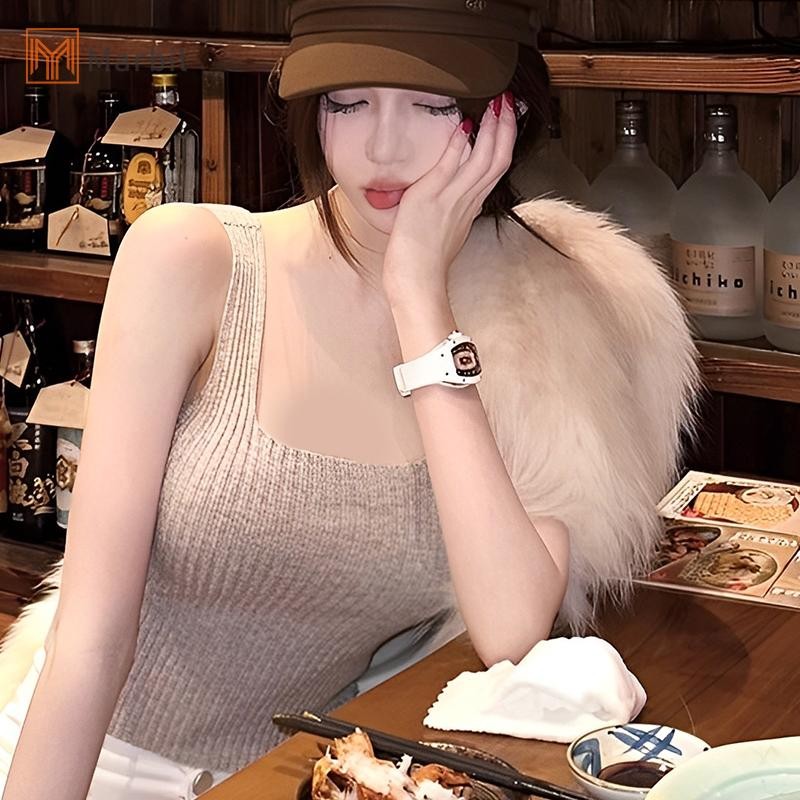 Marbit Slim Fit Dệt Kim Áo Vest Phong Cách Đường Phố Lớp Đế Không Tay Ngắn Top Màu Nguyên Chất Camisole Thể Hiện Mỏng Lưng Bán Chạy Thời Trang Nữ Mới