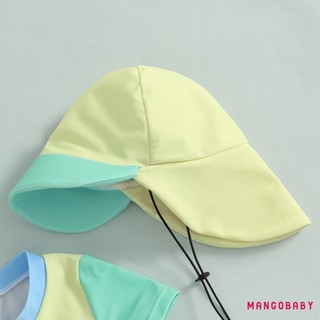 MG-Baby Boy Rash Guard Đồ bơi Bộ đồ tắm dài tay có khóa kéo màu tương phản dễ thương có mũ