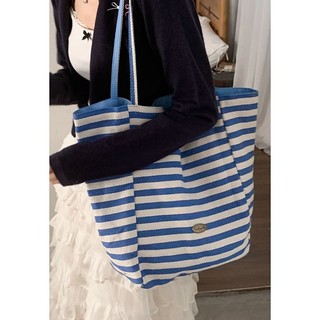 Rò Rỉ Pick-up Spike Túi vải sọc phong cách Preppy nữ 2025 Hợp thời trang Hàn Quốc Túi Tote phong cách lười biếng Túi sức chứa lớn Túi vải sọc phong cách đại học dành cho nữ 2025 mới Clearing Home