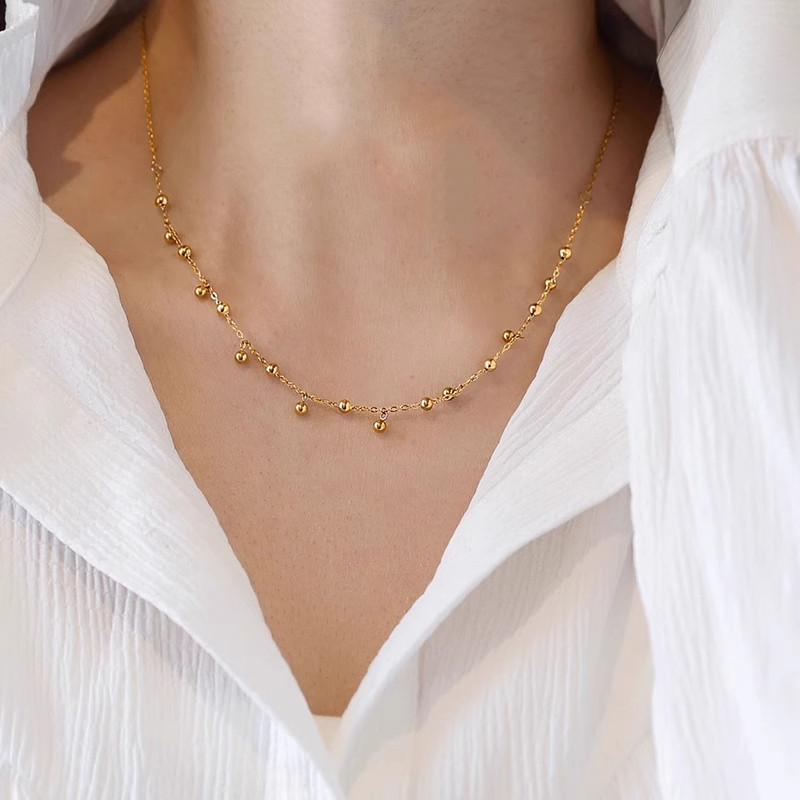 Hạt Vàng Nhỏ Lớp Dây Chuyền Mạ Vàng 18K Chống Thấm Nước Không Mòn từ Thép Không Gỉ và Titan cho Vòng Cổ Nữ