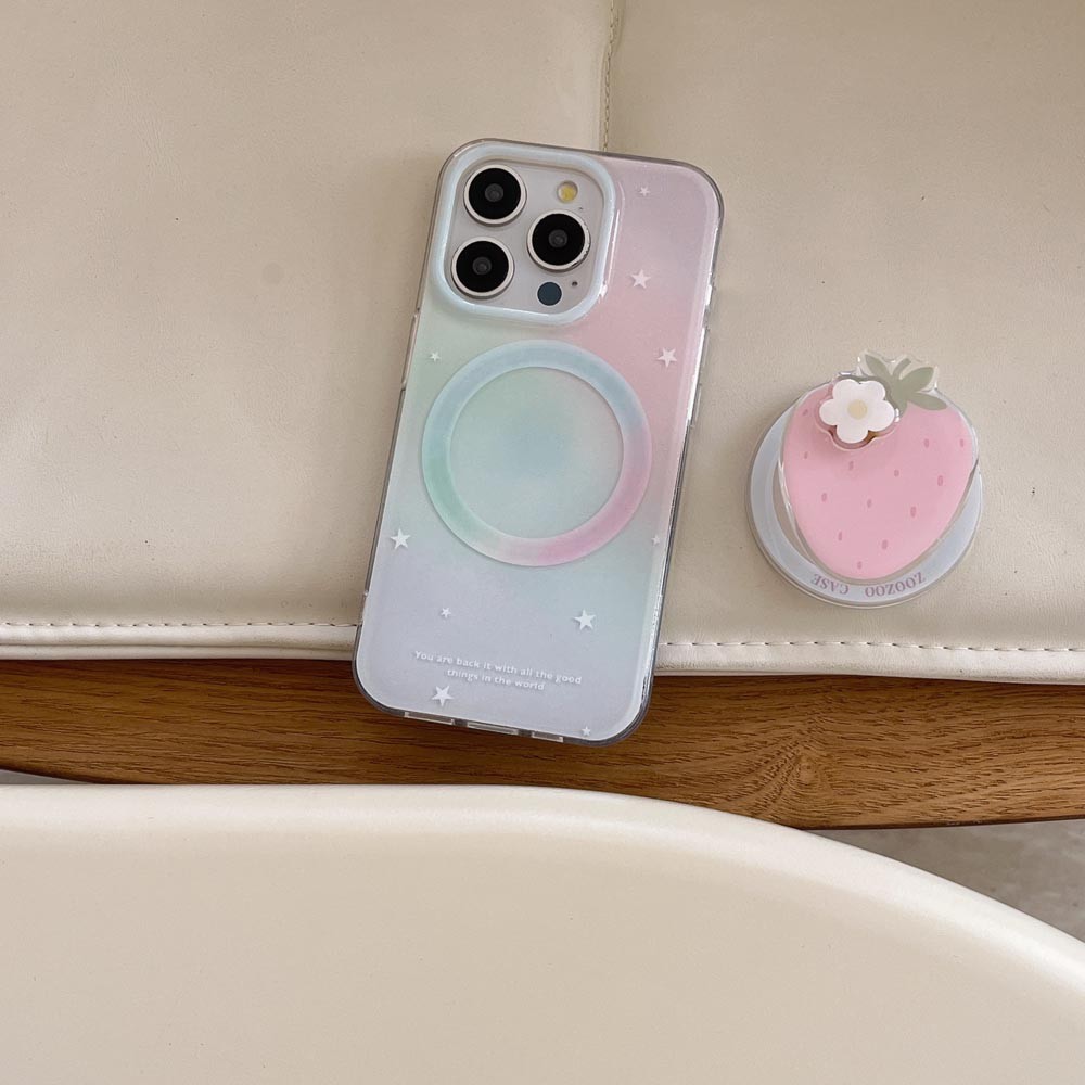 Ốp Lưng Cứng Tương Thích Với iPhone 13 14 14Pro 14ProMax 15 15Pro 15ProMax 16 16Pro 16ProMax 17 17Pro 17ProMax Ốp Nam Châm Họa Tiết Dâu Tây Gradient