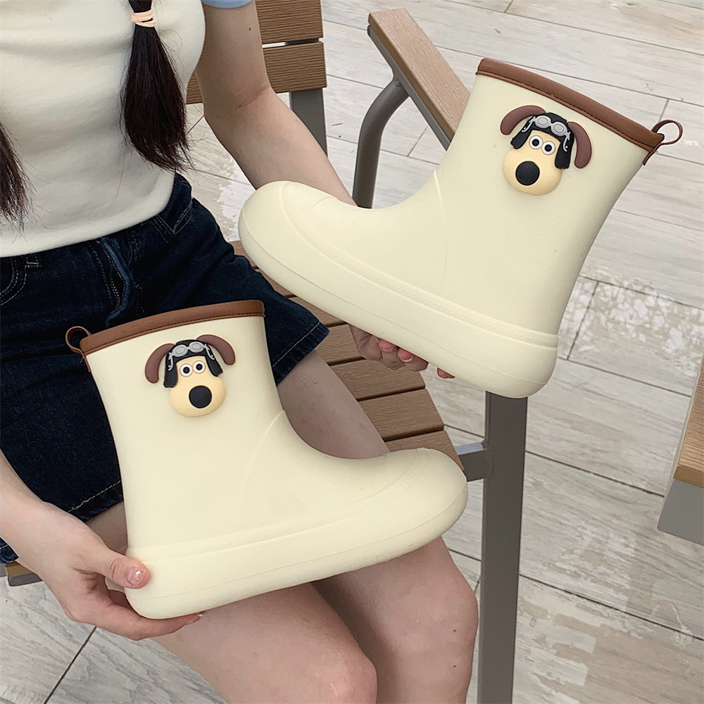 XIXITIAO Bốn Mùa Giày Đi Mưa Đa Năng Hoạt Hình Đầu Chó Chống Thấm Nước Giữa Ống Giày Đi Mưa Nữ Đế Mềm