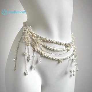 < zhuliye246 > Dây đeo thắt lưng hoa nhiều lớp thời trang Vòng eo ngọc trai cổ điển dành cho nữ Dây chuyền cơ thể bé gái Phụ kiện quần áo Quà tặng