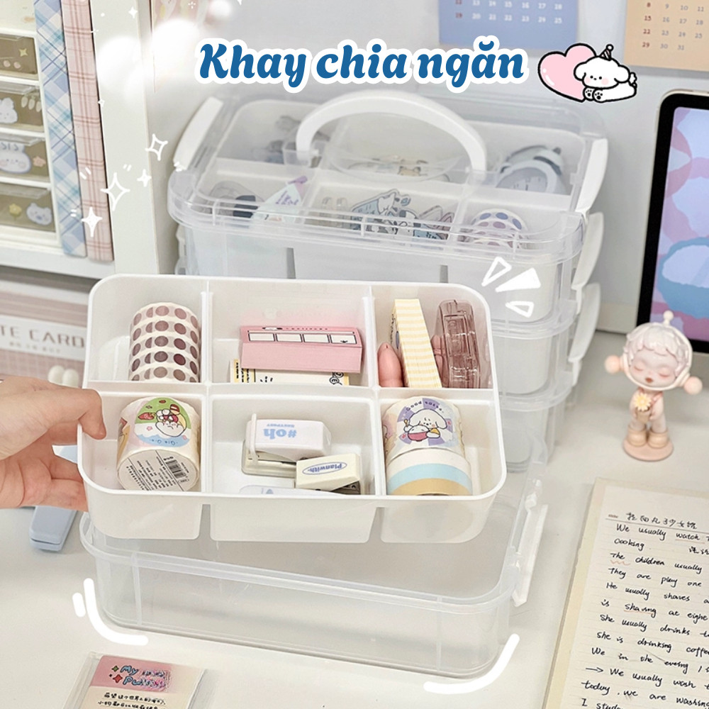 Combo 4 Hộp Nhựa Trong Suốt Có Nắp Đậy HPS Để Đồ Chơi, Đựng Đồ Dùng Cá Nhân Kèm Quai Xách Tiện Lợi