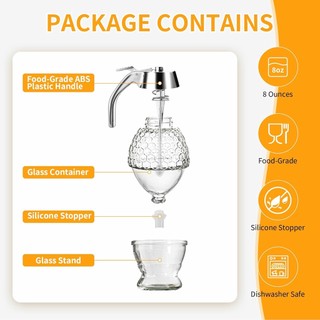Hộp đựng mật ong thủy tinh 8oz có chân đế lọ mật ong không rách cho xi rô phong hoặc mật ong Hộp đựng thiết kế tổ ong thanh lịch để trang trí gia đình và nhà bếp nhựa ABS silicone an toàn