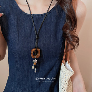 DREJEW Tình Yêu Vuông Hạt Gỗ Mặt Dây Chuyền Vòng Cổ Mới Phong Cách Trung Quốc retro Xương Đòn Dây Chuyền Phong Cách Dân Tộc Cao Cấp Vòng Cổ Trang Trí