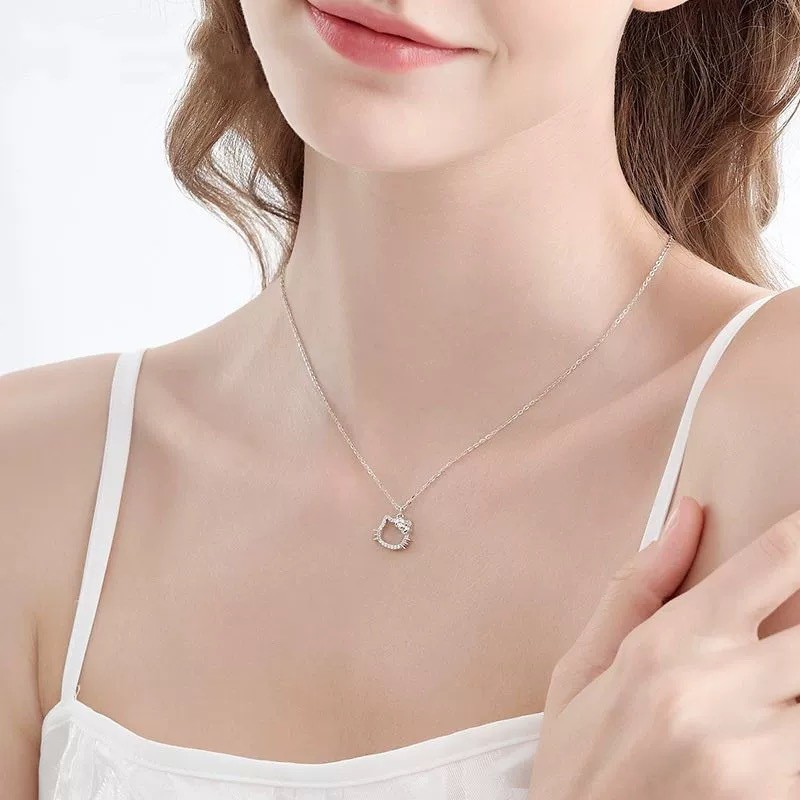 Mèo Con Mặt Dây Chuyền Vòng Cổ Nữ Ánh Sáng Sang Trọng Với Kim Cương Niche Hoạt Hình KT Mèo Quà Tặng Dễ Thương Đơn Giản Xương Đòn Vòng Cổ