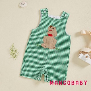 MG-Toddler Bé Kẻ Sọc Áo Liền Quần Xe Tải / Chó Thêu Cổ Vuông Không Tay Body Quần Áo Mùa Hè Dễ Thương