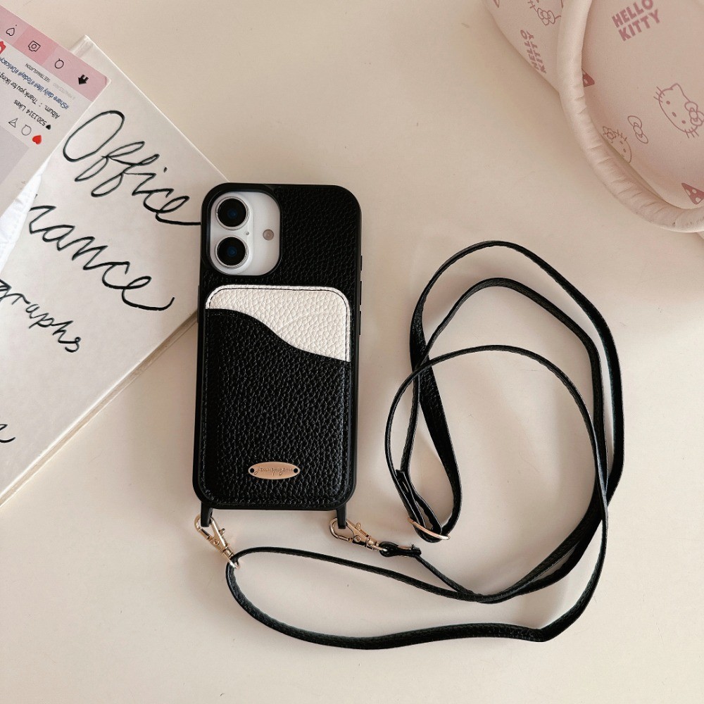 Ốp Điện Thoại Dây Đeo Ngang Cho IPhone 16E 16 15 Plus 14 13 11 Pro Max 12 Ví Da Mini Khe Cắm Thẻ Vỏ Bảo Vệ