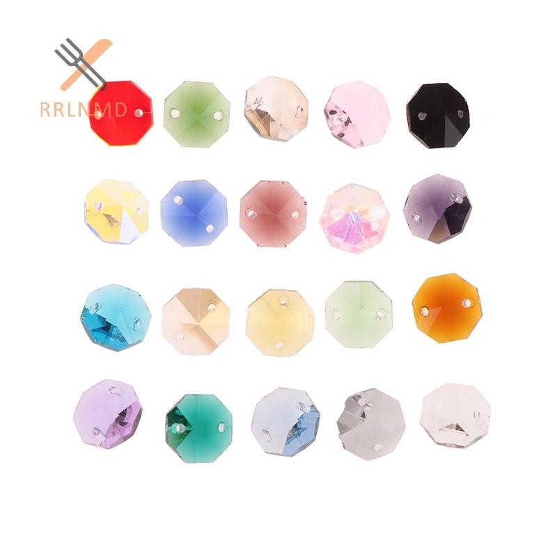 RRLNMD 50 Cái 14MM 2 Lỗ Thủy Tinh Pha Lê Hạt Hình Bát Giác Lăng Kính Rèm Đèn Chùm Phần Mặt Dây Chuyền Kính Trang Sức MỚI