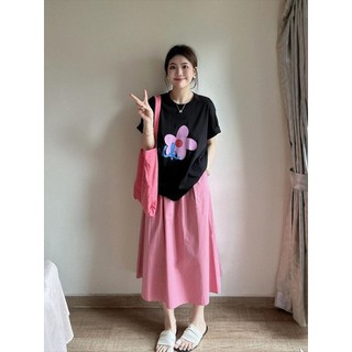 Tay Ngắn Đơn Giản Hoa Lớn Chữ Đen Áo Thun Cotton Nguyên Chất 2025 In Hình Mỏng Hơn Nhìn Rời Hàng Ngày Phù Hợp Với Phong Cách Mới Half Sleeve Design
