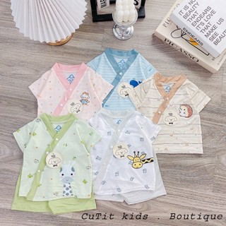 3-10kg (hàng sơ sinh) bộ cộc cổ V cài chéo cu tít chất thun petit cho bé trai và bé gái