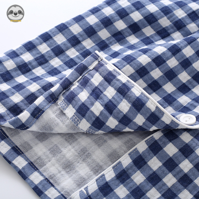 Phong cách Nhật Bản Muji Style - Gạc Cotton nguyên chất dành cho nam - Bộ đồ ngủ kẻ sọc ngắn tay - Mỏng mát cho mùa hè - Có thể mặc bên ngoài như quần short lounge