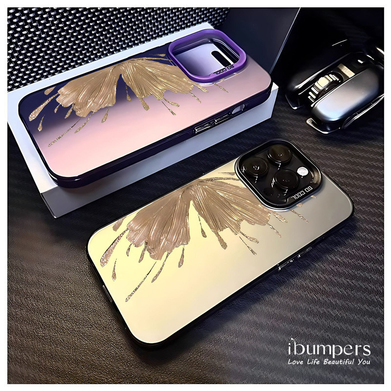 ibumpers Ốp Điện Thoại iPhone Họa Tiết Bướm Vàng Thanh Lịch Sang Trọng Cho IPhone 16 15 14 12 13 11 Pro Max IP 7 8 Plus X XS XR Ốp Lưng IMD Cứng Và Nhẵn