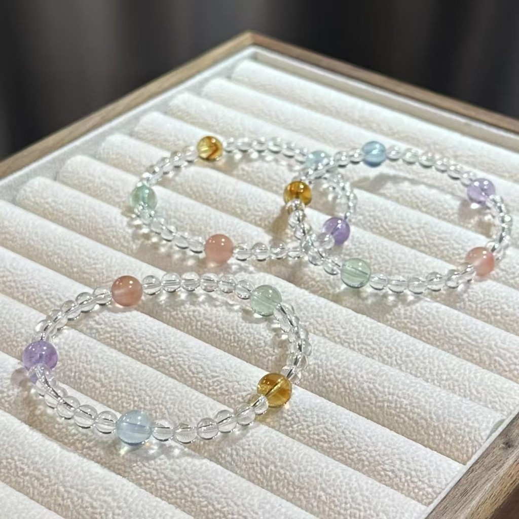 [Qinglu Morning Light] Thiết kế niche ngọt ngào, vòng tay thủy tinh dopamine mùa hè tươi mát, cao cấp thanh lịch cho nữ