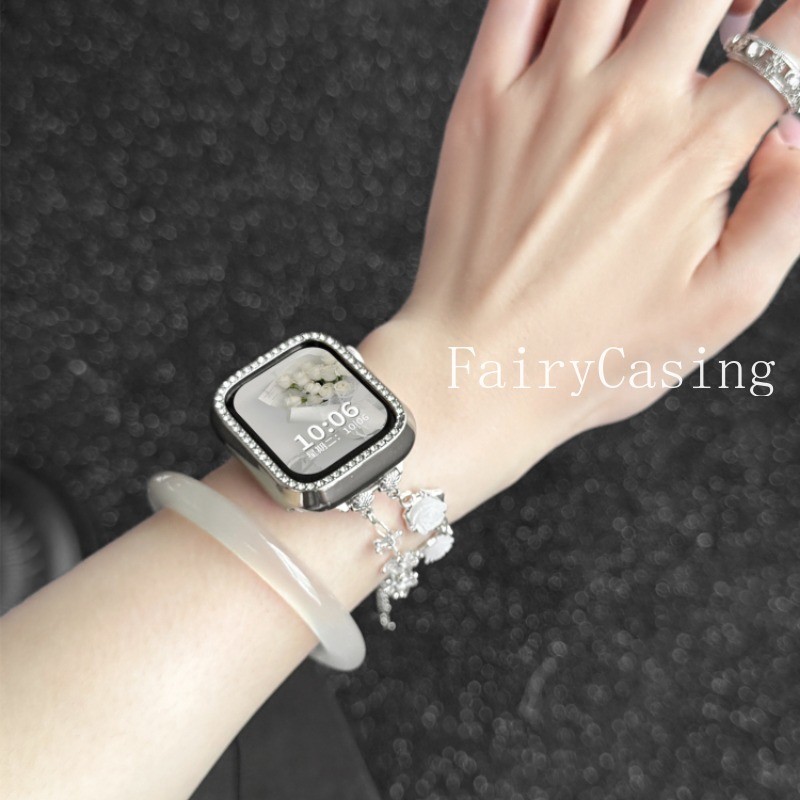 Dây đeo hạt hồng trắng cho Apple Watch Series 10 42 46mm 44mm 38 40 41 49mm 45mm Vòng tay iWatch Series 9 8 7 SE Ultra 2