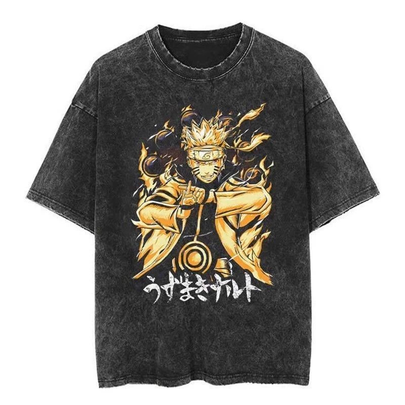 Áo Thun Tay Ngắn Retro Phong Cách Mỹ Hợp Thời Trang Anime Naruto Đường Phố Rửa