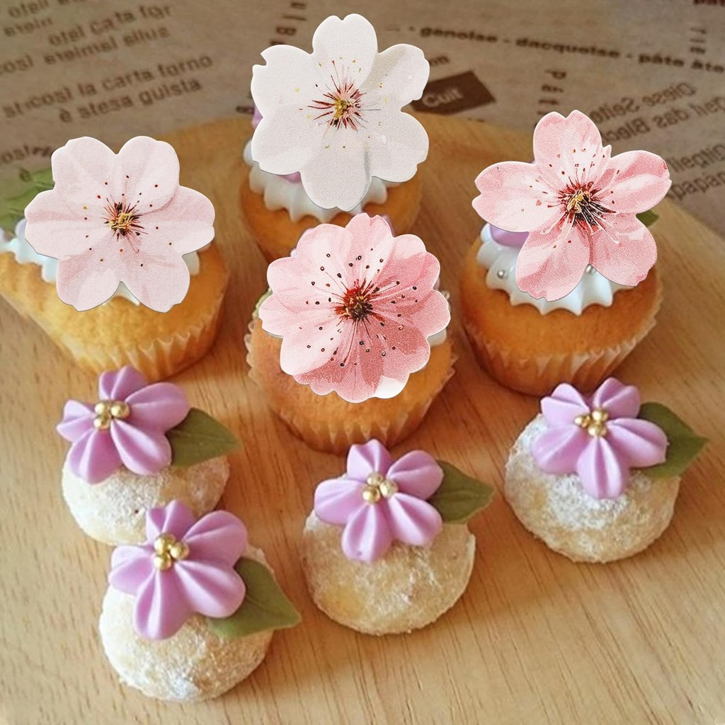 40 Chiếc Cupcake Topper Ăn Được Hoa Anh Đào Trang Trí Bánh Wafer Cho Tiệc Sinh Nhật Bé Tắm