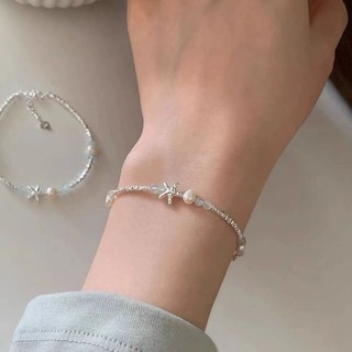 Vòng tay bạc vỡ ngọc trai sao biển sang trọng nhẹ nhàng dành cho nữ