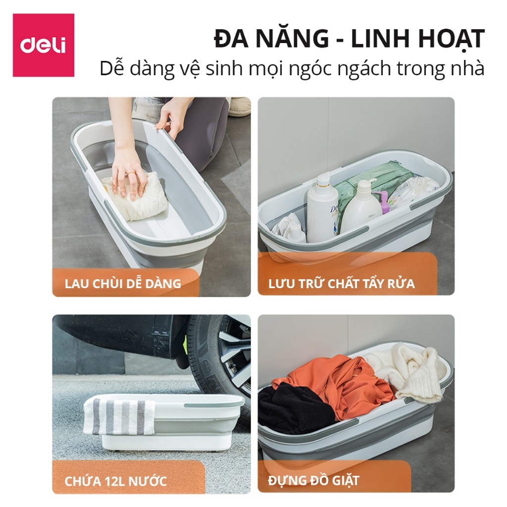 Xô Gấp Gọn Đa Năng Silicon DELIxVusign - Thiết kế thông minh vệ sinh nhà cửa, giặt cây lau nhà, chùi kính, xô ô tô