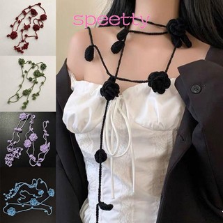 Vòng cổ hoa hồng TEETTY Y2k, Trang trí dây chuyền cổ dài nhiều màu, Phụ kiện hoa hồng móc đa năng Khăn quàng cổ cô gái