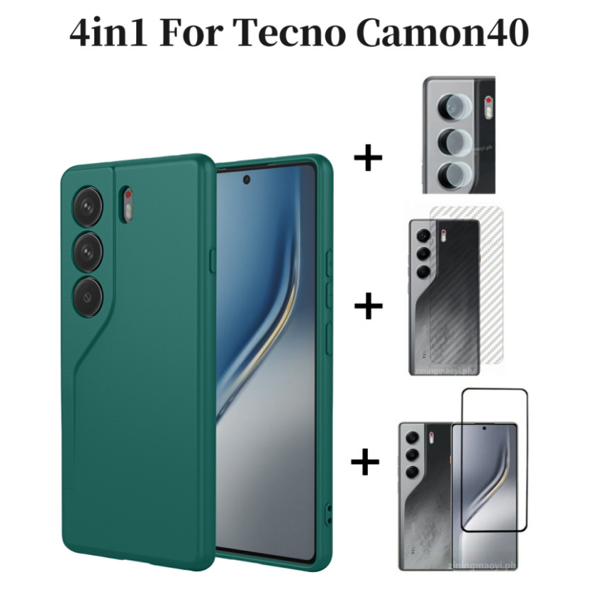 4in1 Dành Cho Tecno Camon40 4G Giả Silicon Lỏng Lỏng Vỏ Điện Thoại Di Động Tecno Camon 30 Camon 30 Pro Kính Cường Lực Và Ống Kính Phim Và Mặt Sau