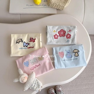 Áo thun ngắn tay dễ thương cho bé gái mùa hè, thêu hoạt hình, phong cách Hàn Quốc, áo thường ngày